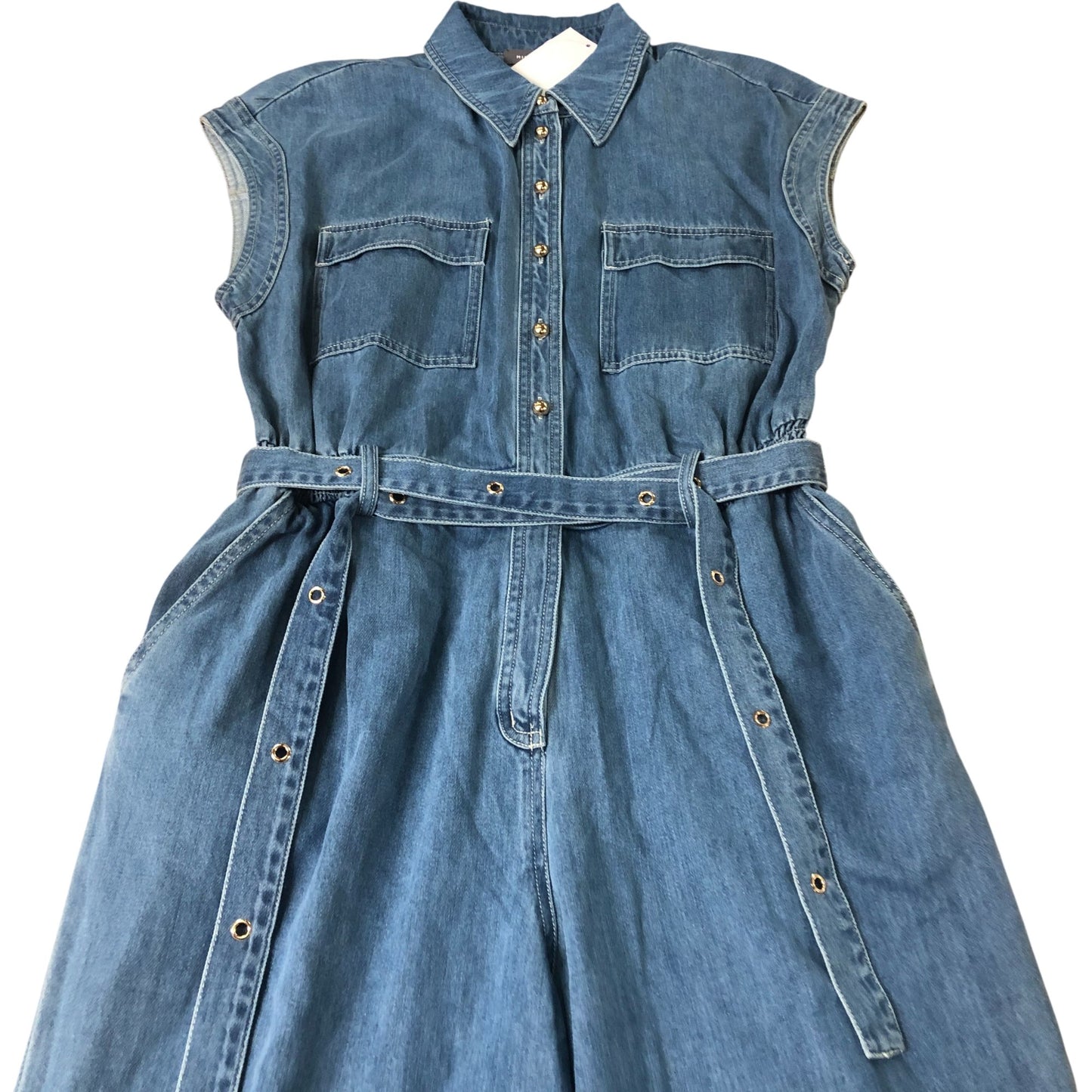 Denim Jumpsuit Women's Sleeveless Button Detail Wide Leg UK14