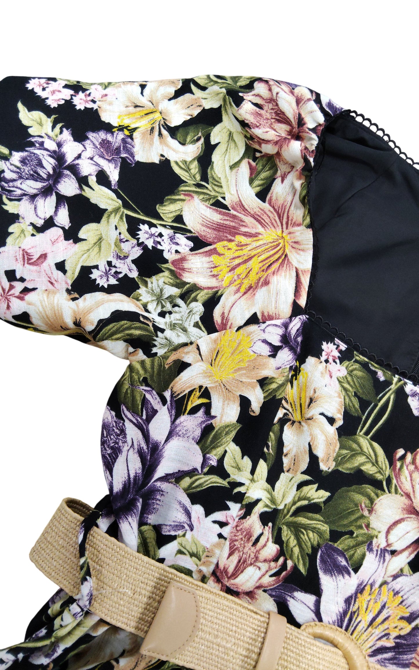 River Island Floral Dress UK8 Women's Short Sleeve Black Belted Tunic