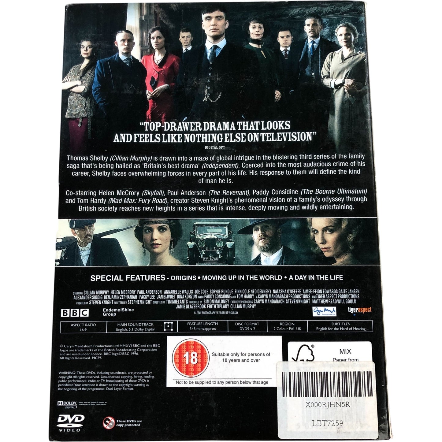 BBC Peaky Blinders Series 3 Box Set 2 Discs 18 Age Rating Drama DVD Collection