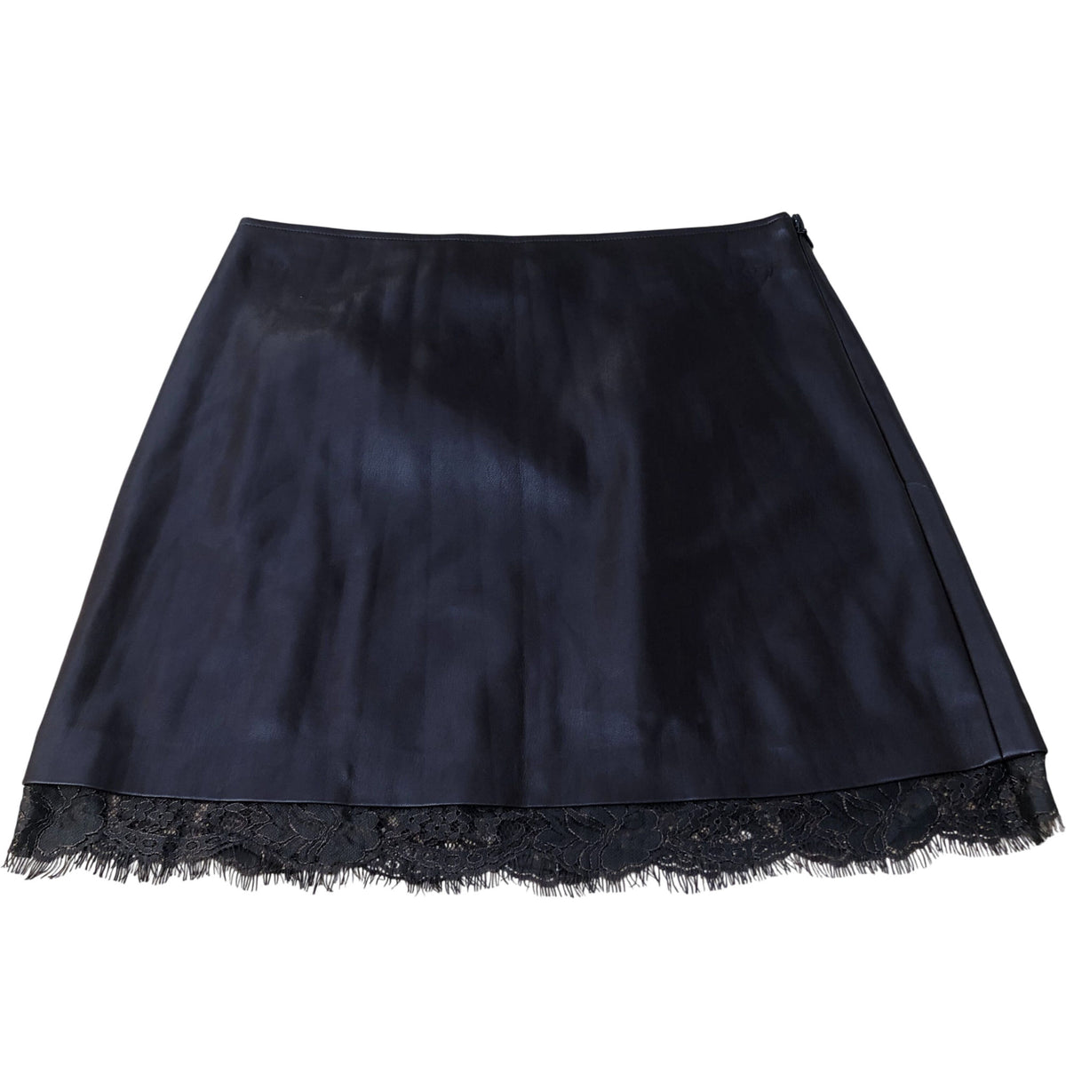 River Island Black Skirt UK12 Women's Lace Trim A-Line Style Satin Material