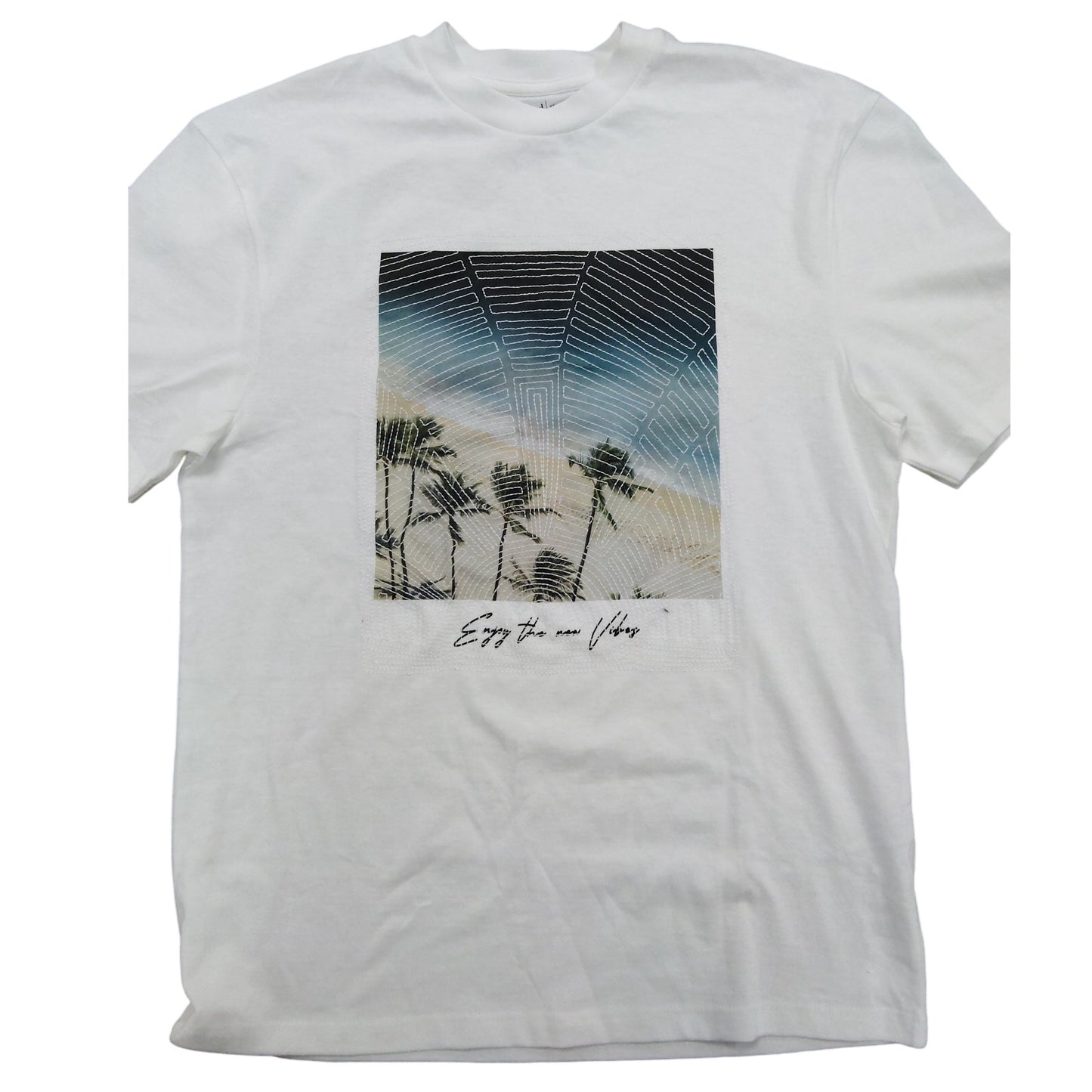 River Island Enjoy The New Vibes T-Shirt UK S Men's White Graphic Tee