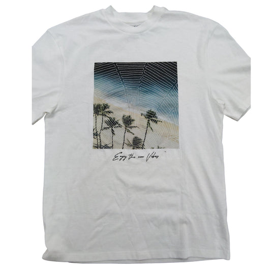 River Island Enjoy The New Vibes T-Shirt UK S Men's White Graphic Tee