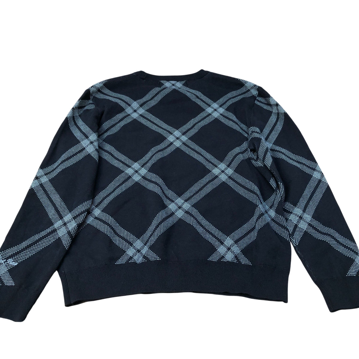 River Island Sweater Crew Neck Size Medium Men's Black Plaid Cotton Blend