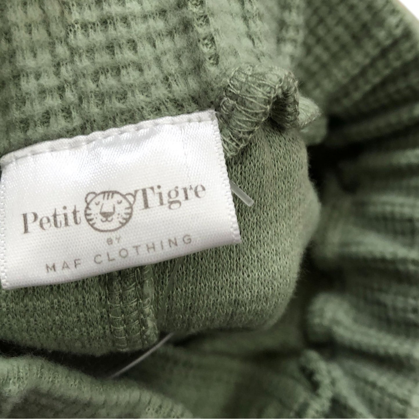 Petit Tigre Baby Outfit Set 0-3 Months Green Waffle Knit Top And Pants
