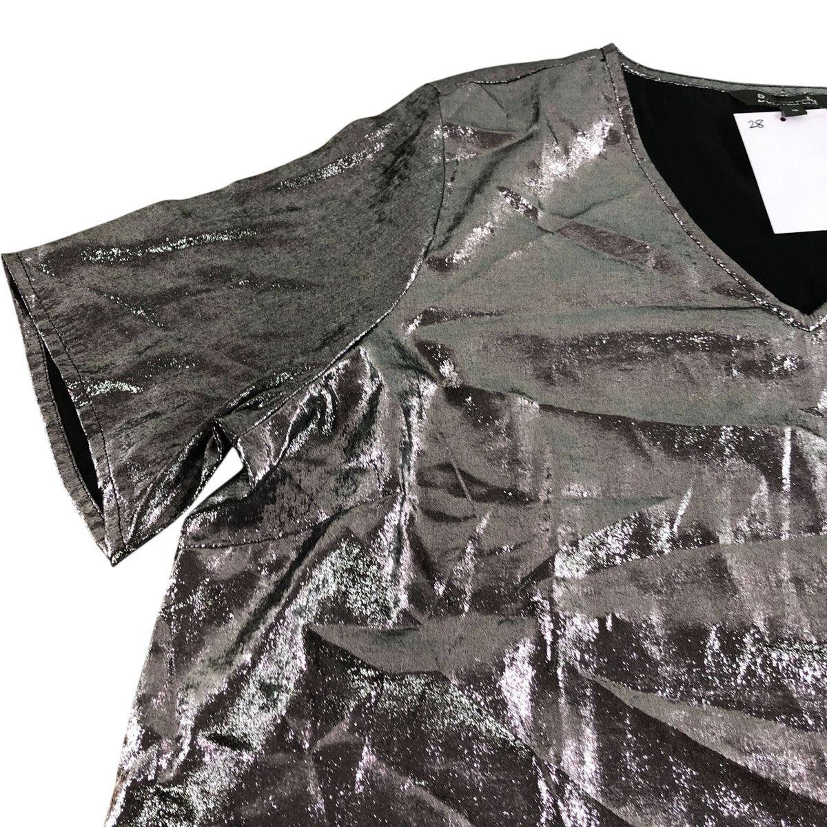 Top Size 18 Women's V Neck Short Sleeve Metallic Silver