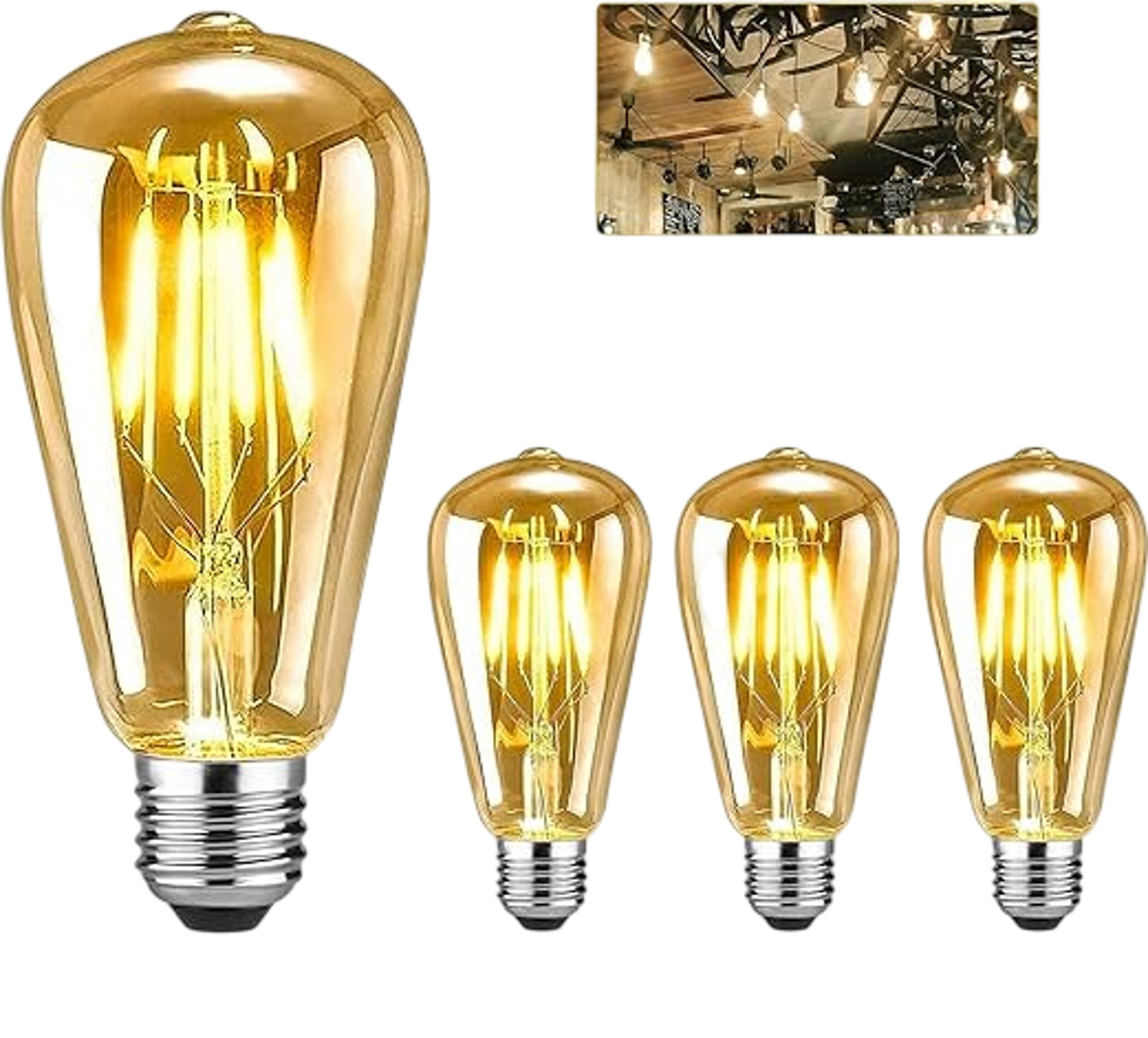 LED Filament Light Bulbs 3 Pack E27 Base 40W Clear Glass Vintage Style White