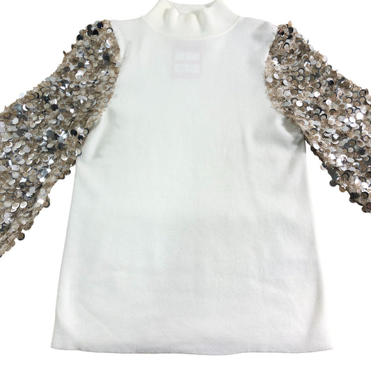 Branded White Sequin Sleeve Jumper - Size 8-10