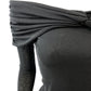 River Island Black Off Shoulder Top UK8 Women's Knotted Long Sleeve Blouse