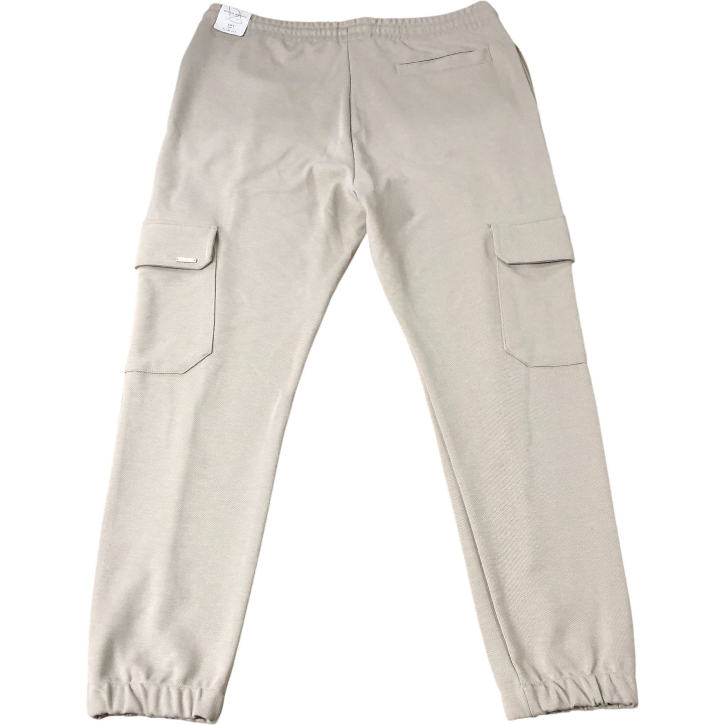 River Island Slim Fit Cargo Trousers UK L Jersey Light Stone Elasticated Cuff