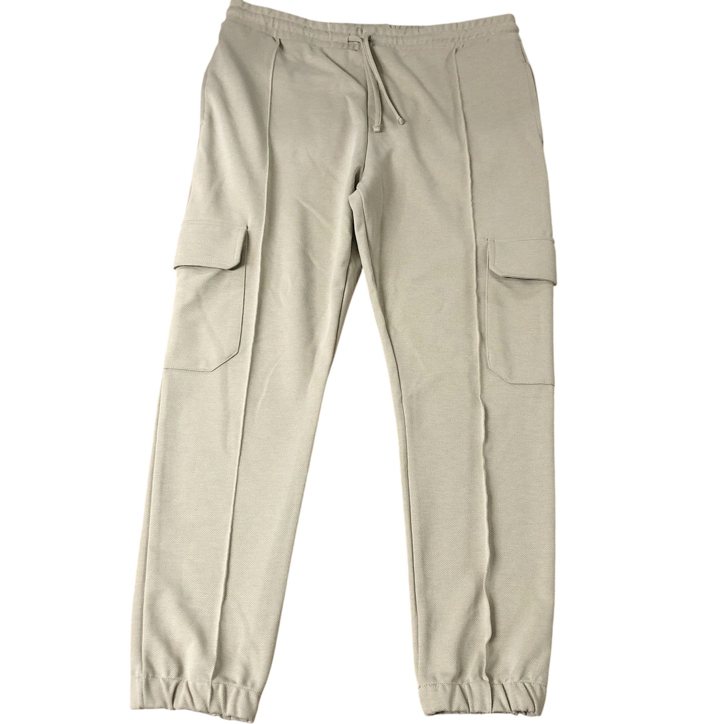 River Island Slim Fit Cargo Trousers UK L Jersey Light Stone Elasticated Cuff