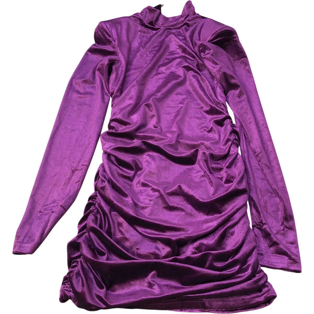Long Sleeve Ruched Mini Dress UK 12 Women's Velvet Purple Party Wear