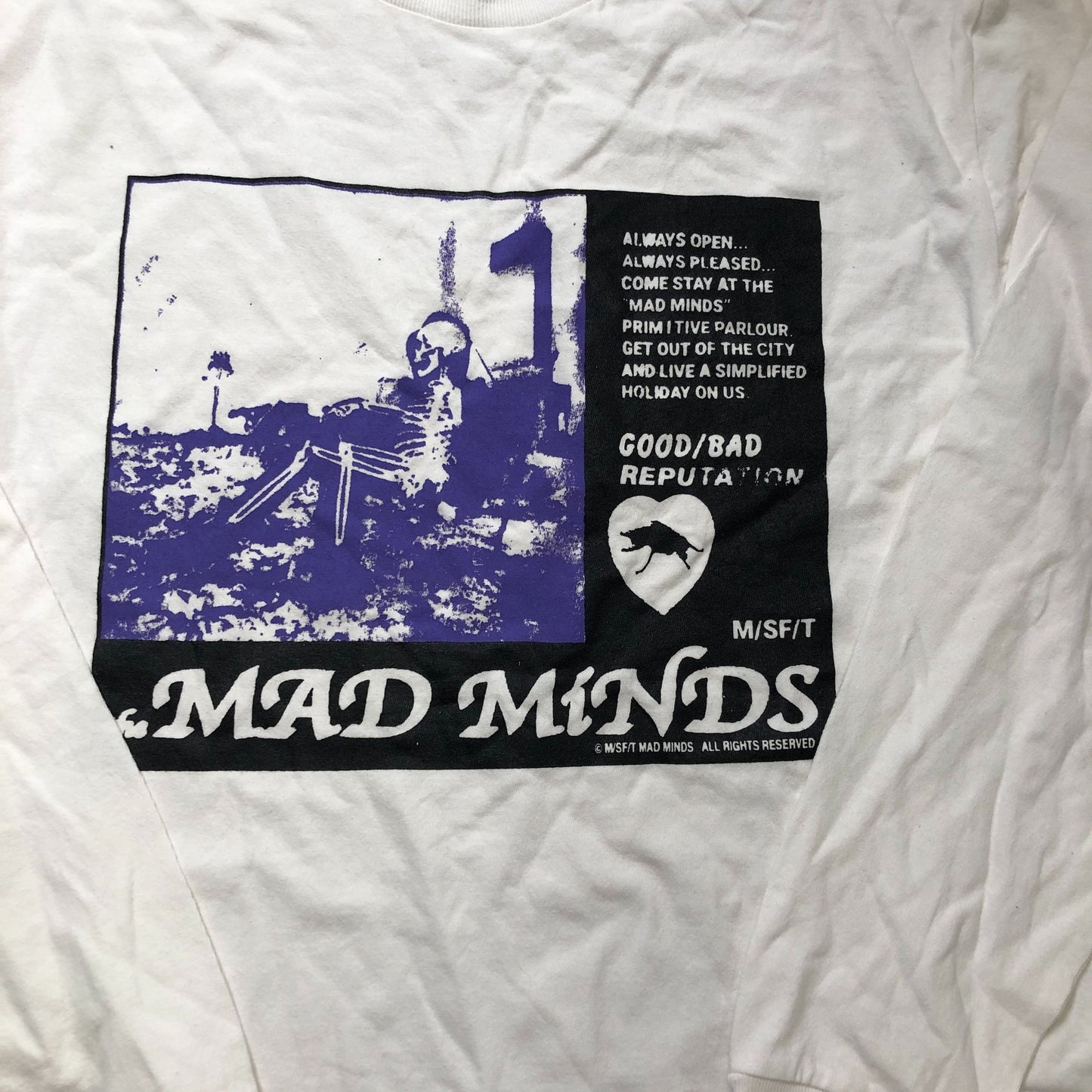 Mad Minds Long Sleeve T Shirt Size S Men's Graphic Print White Cotton Top