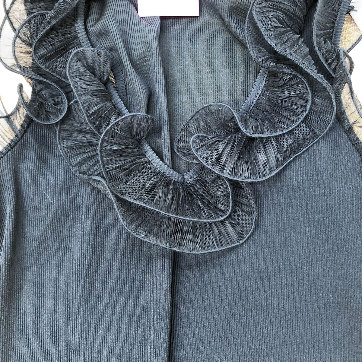 River Island Ruffle Trim Bodysuit Black Women's Size 12 Stylish Sleeveless Top