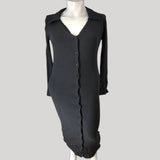 Branded V-Neck Button Midi Dress UK10 Women's Ribbed Black