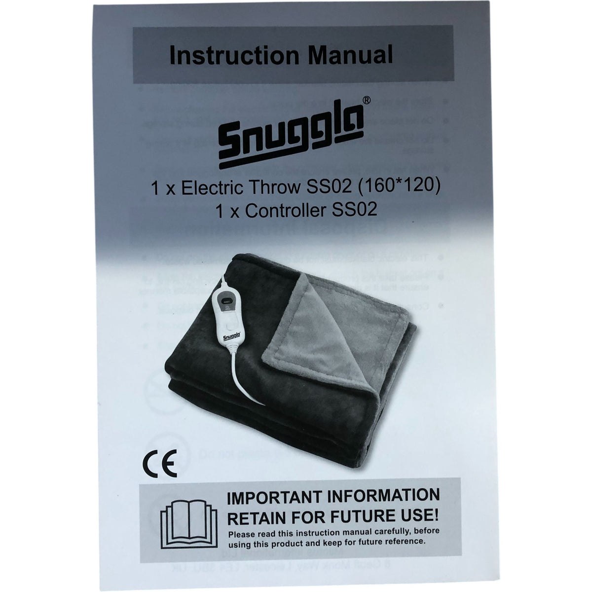 Snuggla Electric Throw SS02 160x120cm 120W Luxury Fleece Washable Blanket