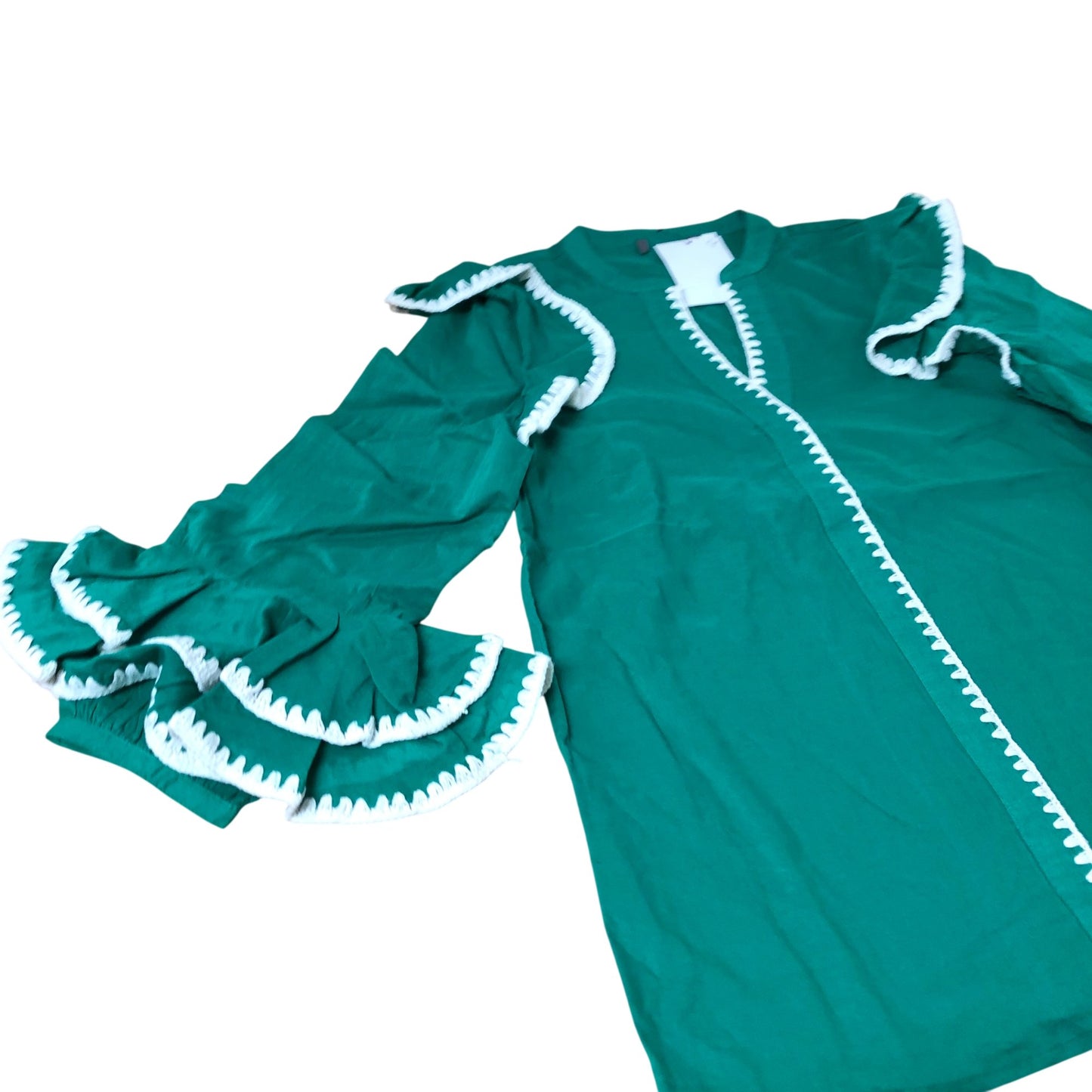 Branded Green Cotton Blouse Women's Frilled Sleeve Casual Top Size UK6
