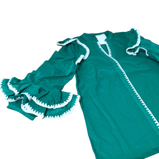 Branded Green Cotton Blouse Women's Frilled Sleeve Casual Top Size UK6