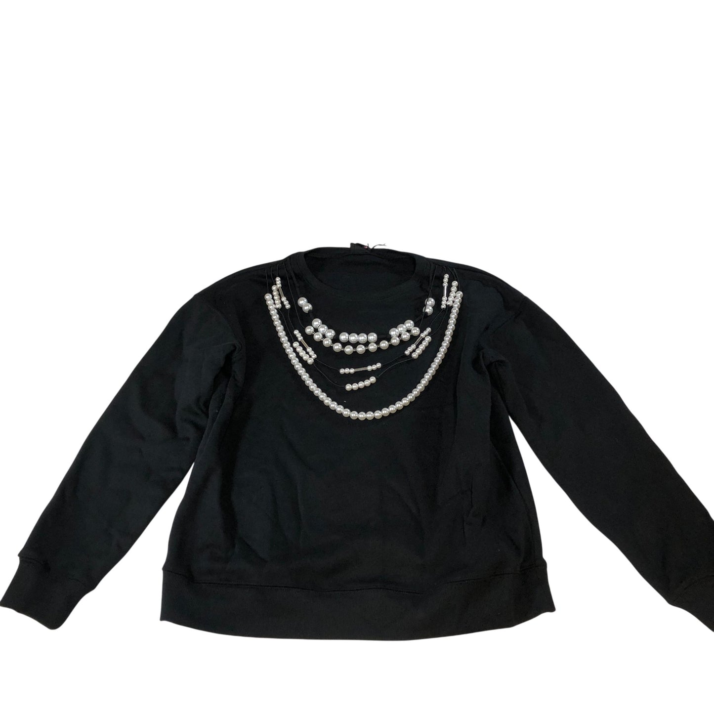 River Island Women's Size S Black Sweatshirt with Faux Pearl Neckline Detail