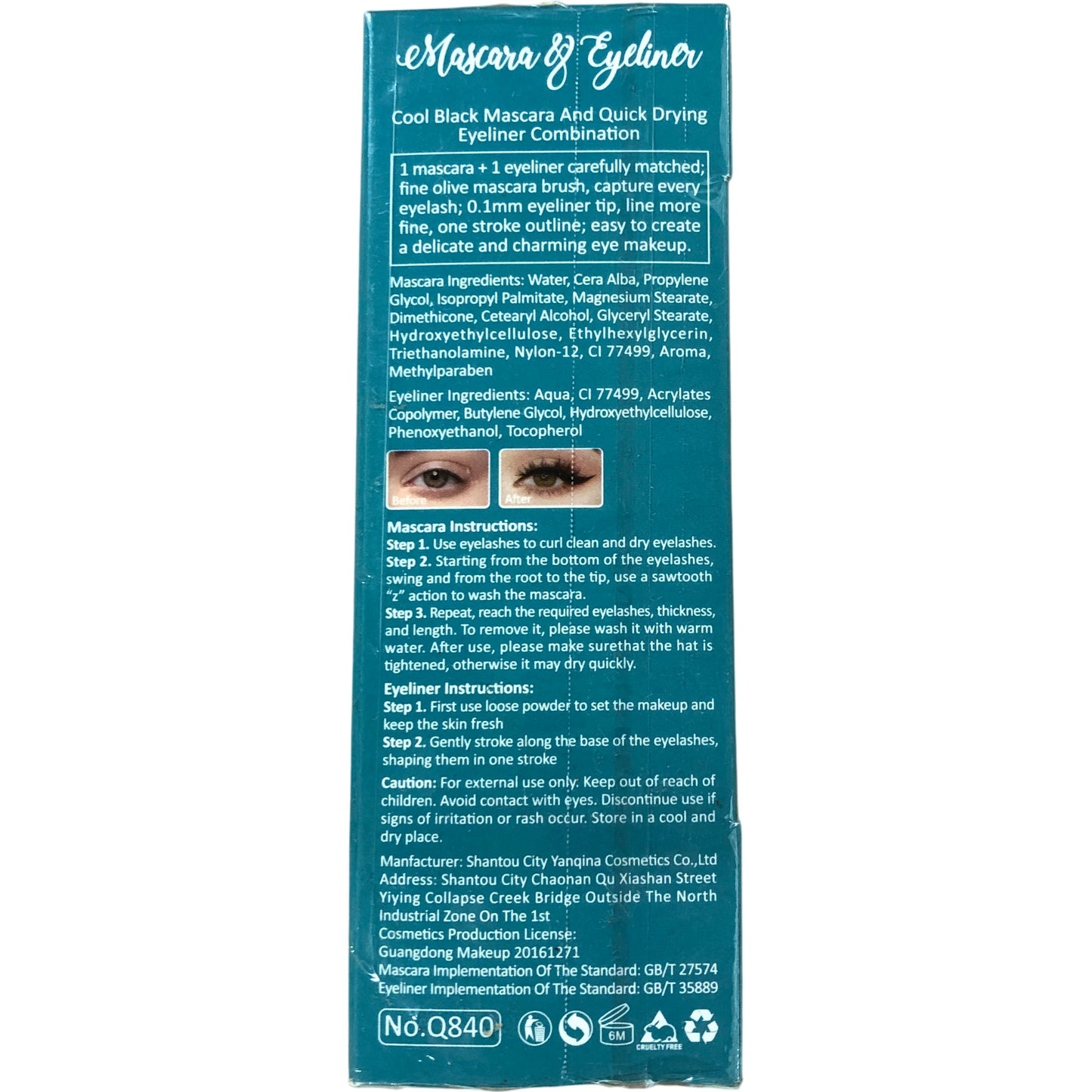 QIC 2 In 1 Cool Black Mascara And Quick Drying Eyeliner Combination