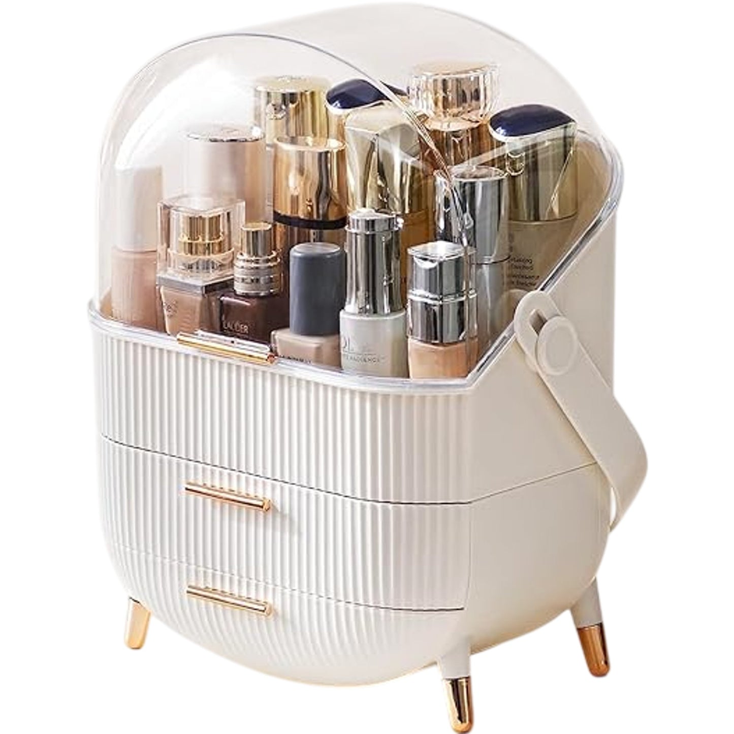 Stylish White Makeup Organizer Cosmetic Storage Box With Two Drawers