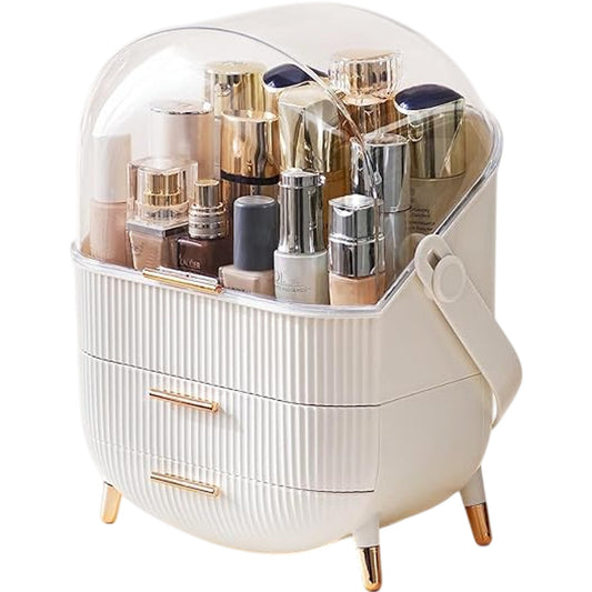 Stylish White Makeup Organizer Cosmetic Storage Box With Two Drawers