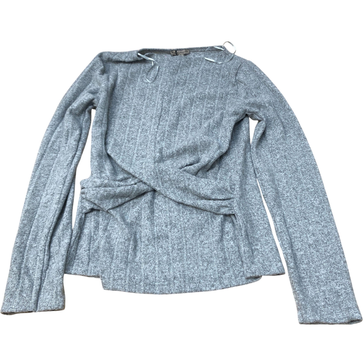 River Island Long Sleeve Top UK12 Women's Grey Ribbed Relaxed Fit Stretch Jersey
