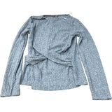 River Island Long Sleeve Top UK12 Women's Grey Ribbed Relaxed Fit Stretch Jersey