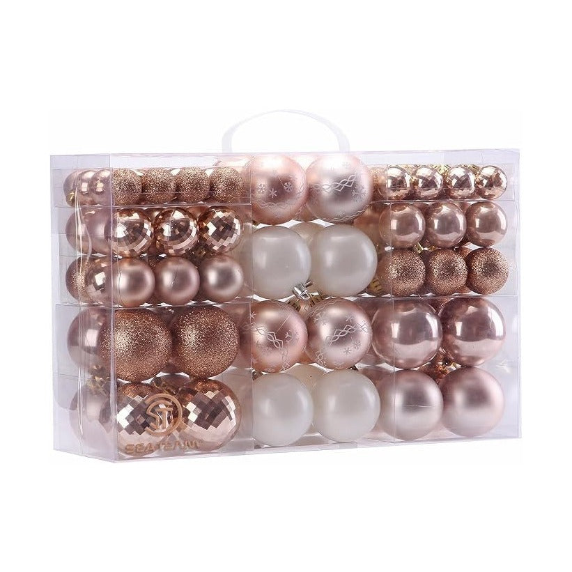 Sea Team 100-Pack Shatterproof Christmas Baubles Rose Gold