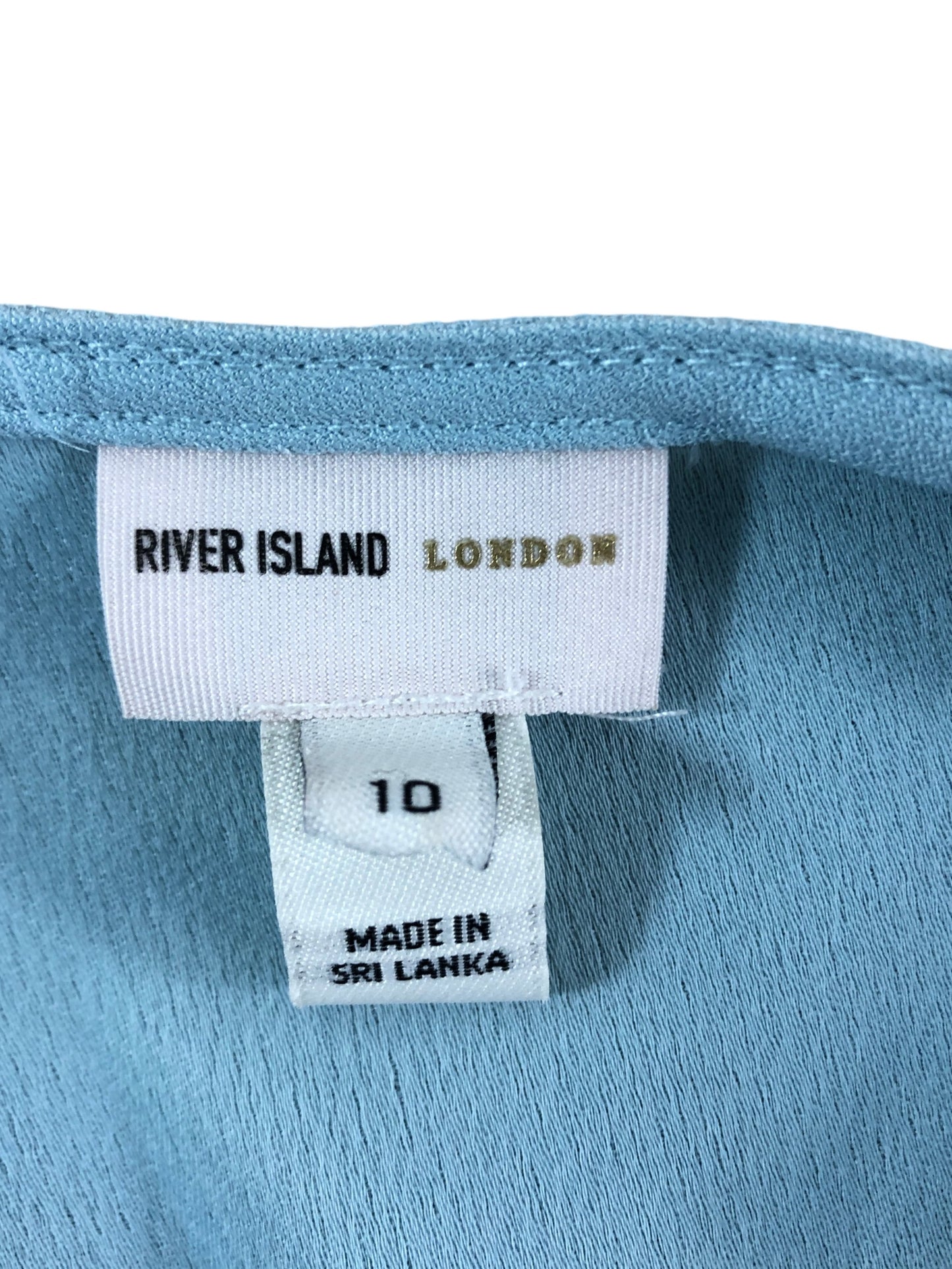 River Island Women's V Neck Blouse Size 10 Aqua Short Sleeve Polyester Top