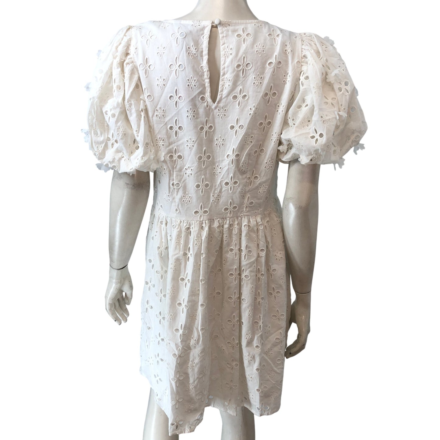 River Island Women's White Embroidered Short Dress UK10 Puff Sleeve