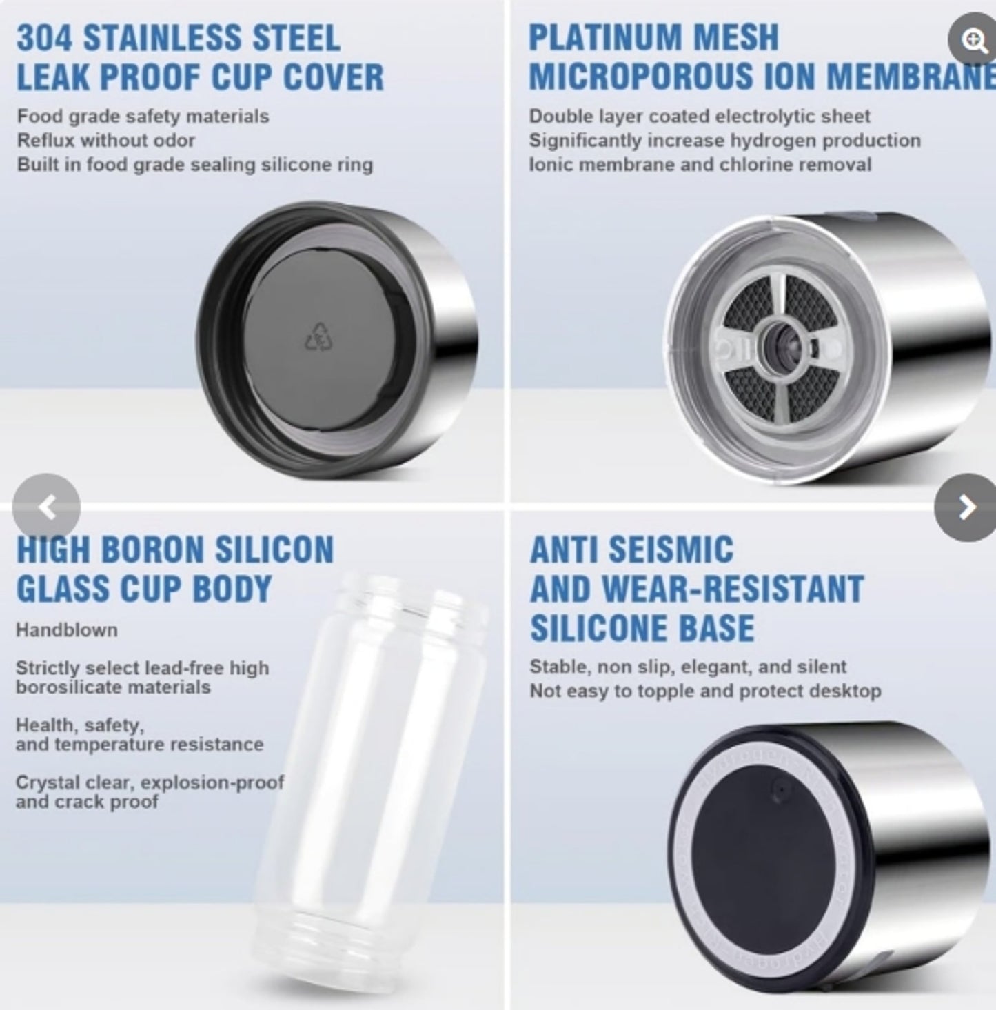 Hydrogen Infused Water Bottle 304 Stainless Steel Leak Proof Glass Cup