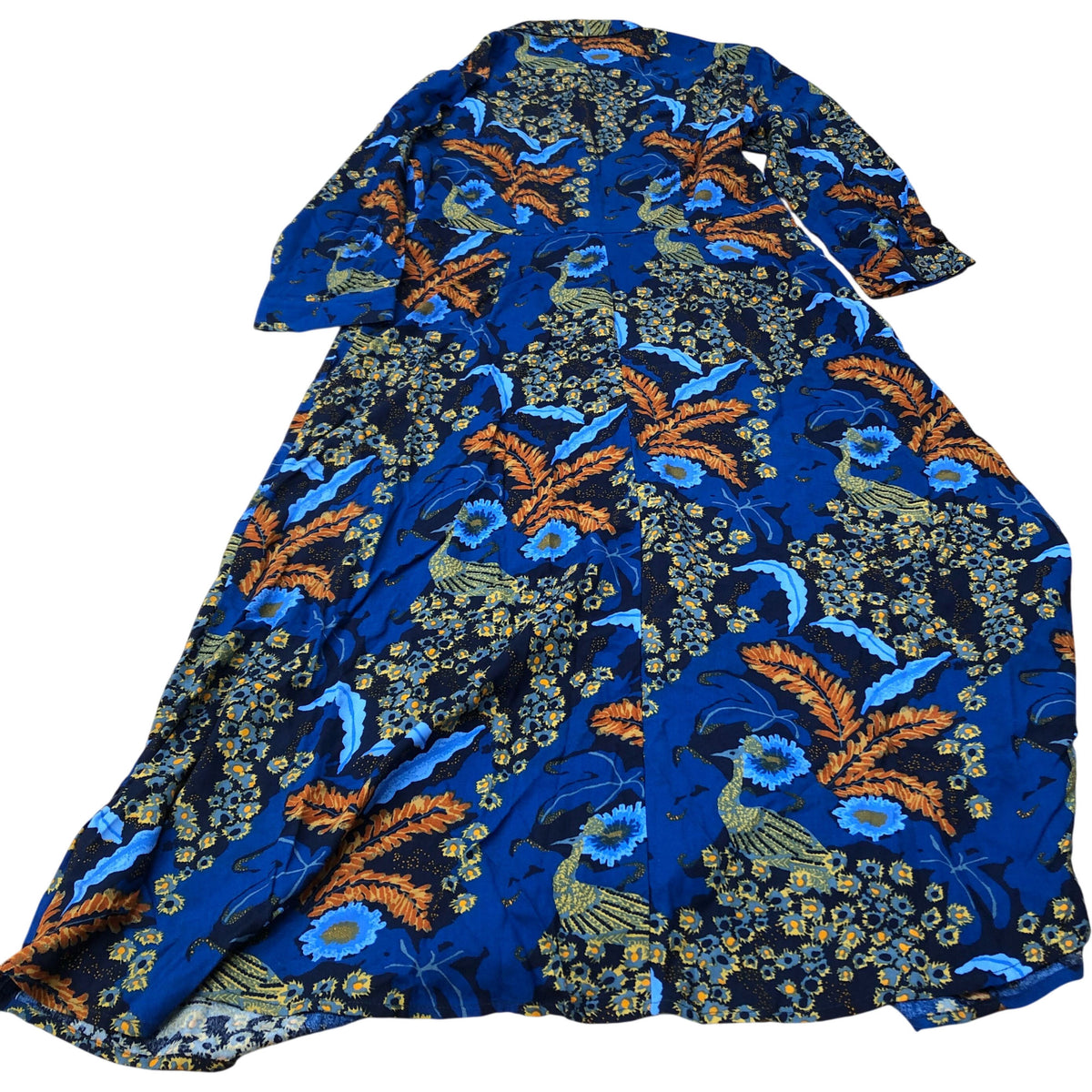 Long Sleeve Shirt Dress UK6 Women's Floral Patterns Viscose Blue Orange