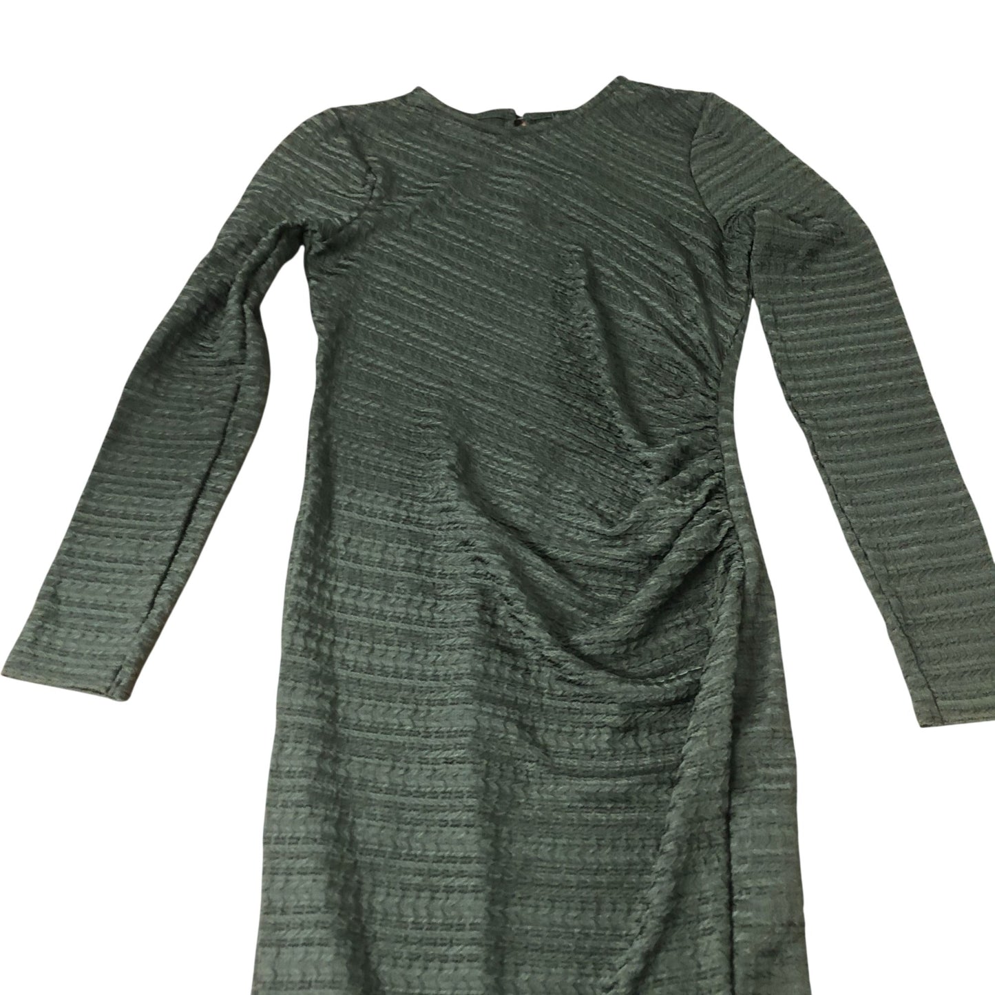 Long Sleeve Dress Women's Olive Green Textured Maxi XS