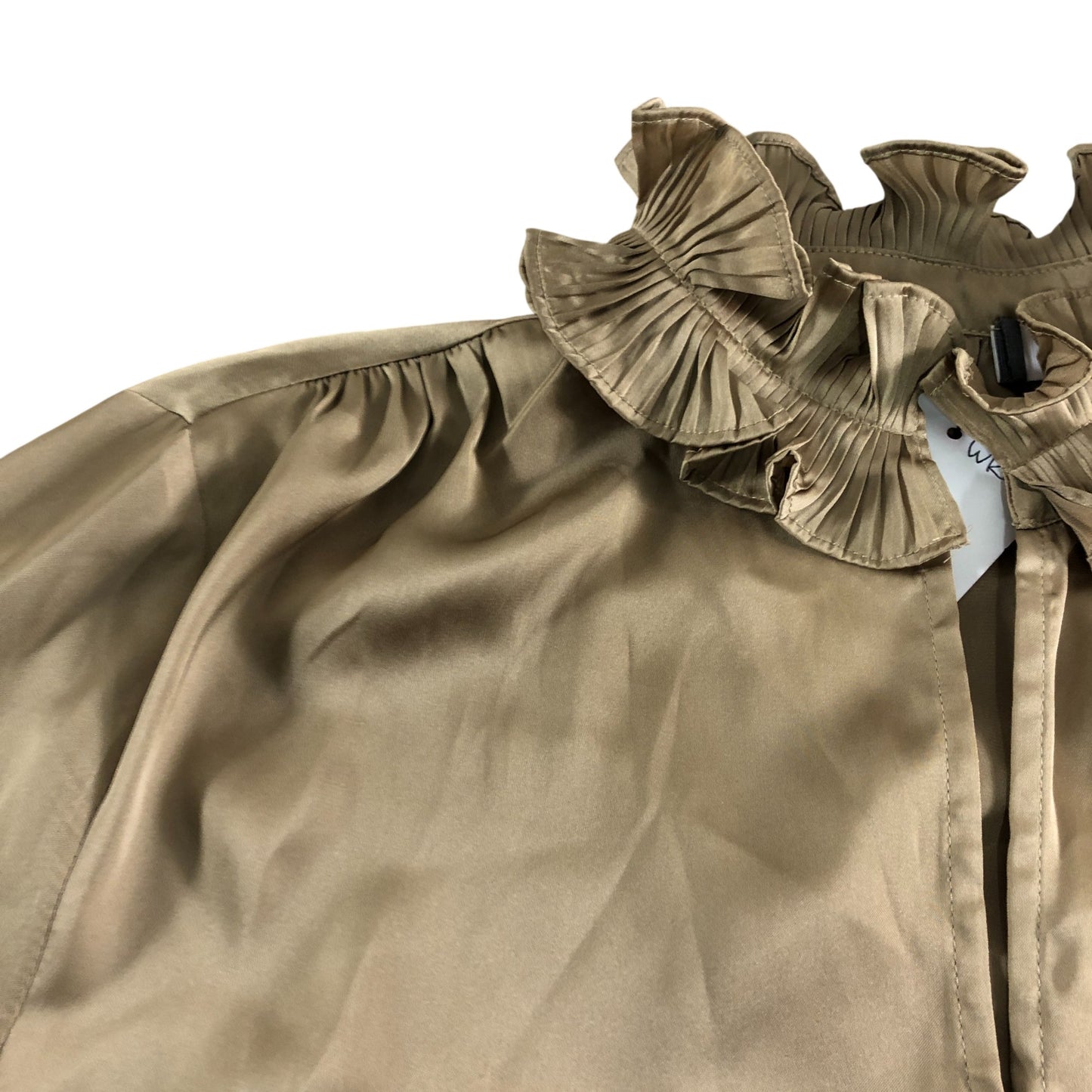 Branded Gold Ruffle Satin Blouse - Size 8