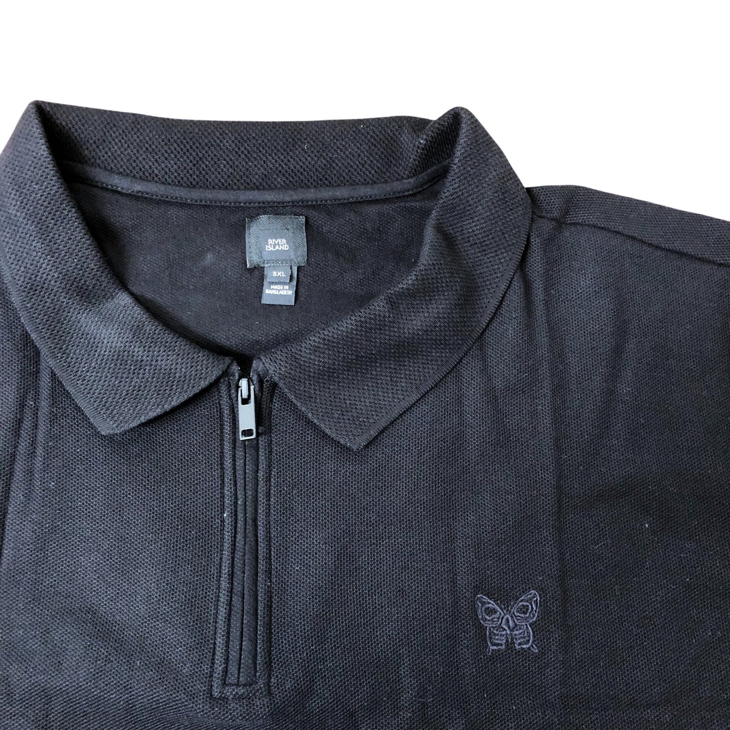 River Island Black Zip Polo Shirt Size 3XL Men's Short Sleeve Casual Wear