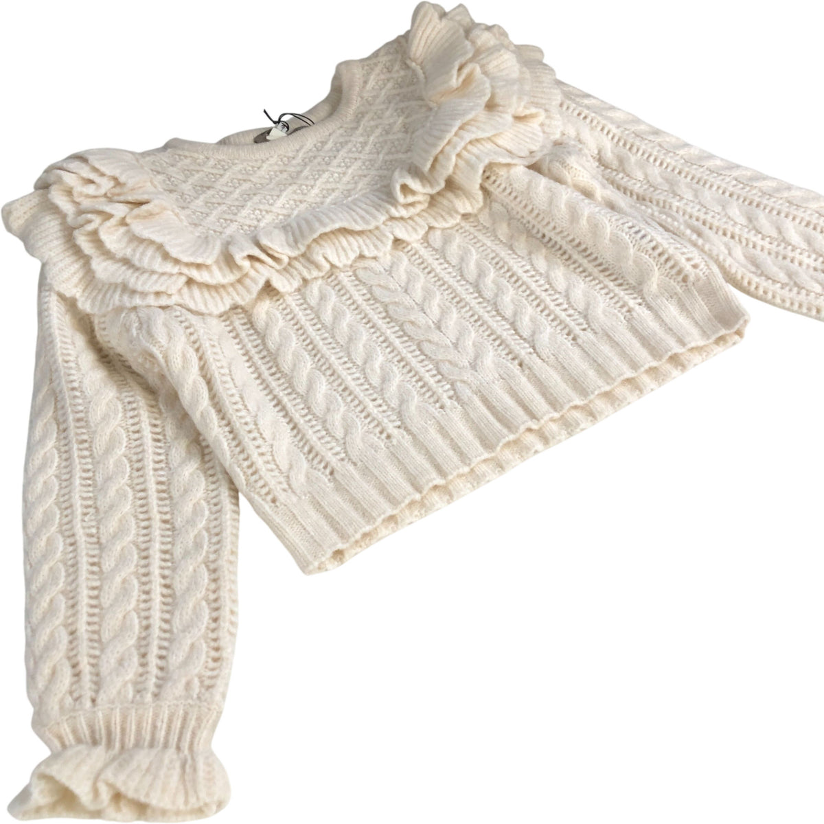 River Island Knitted Sweater Women's Cream Cable Knit Ruffle Detail Jumper