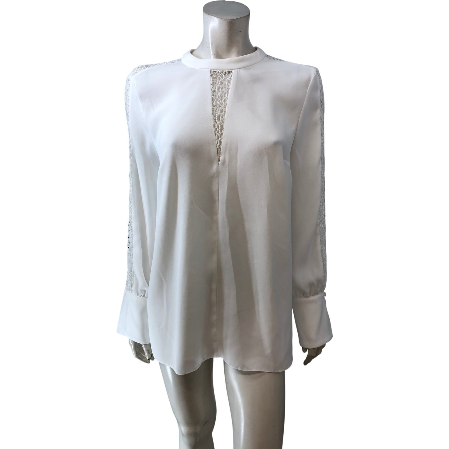 River Island UK12 Women's White Long Sleeve Blouse With Lace Detail