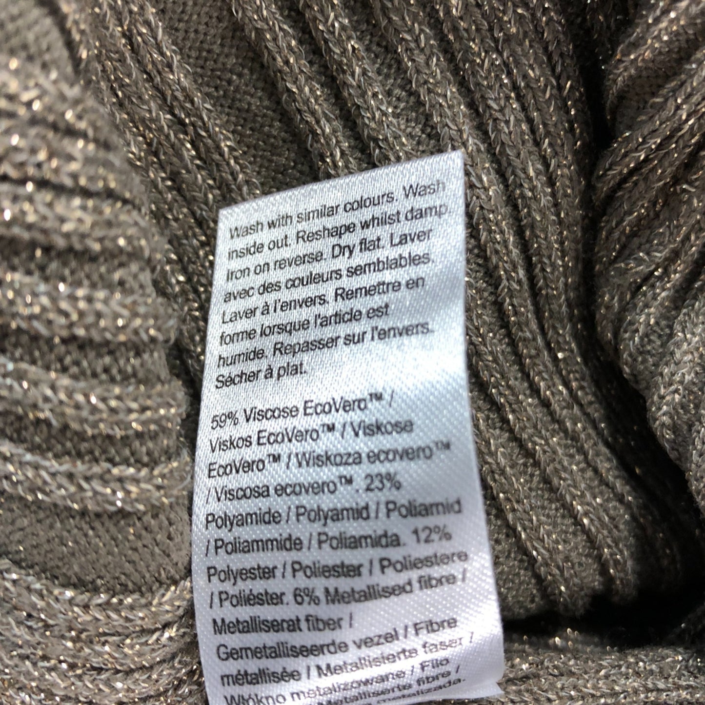 River Island Casual Dress UK16 Women's Sleeveless Long Knit Brown Metallic