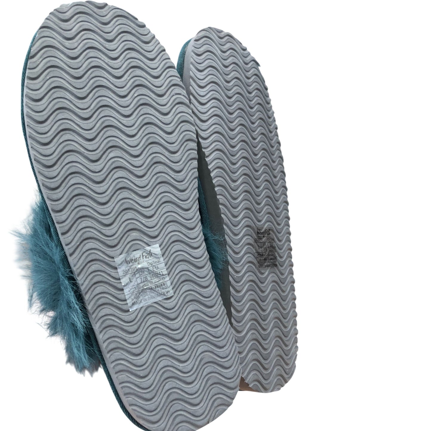 Weird Fish Ladies Light Teal Fur Slippers Size L UK7/8 Comfort Soft Sole