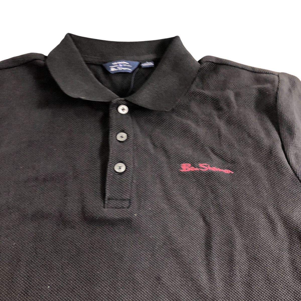 Ben Sherman Heavy Textured Polo Shirt Size Large Black With Contrast Stripes