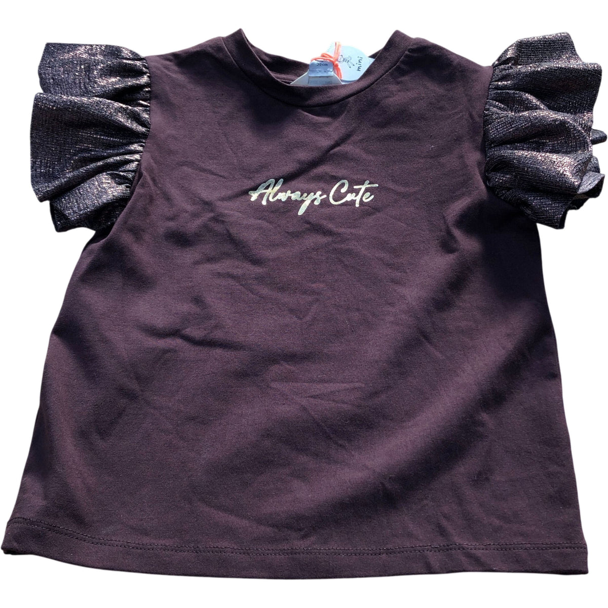 River Island Always Cute T-Shirt Girls Size 2-3 Years Glitter Puff Sleeve Top