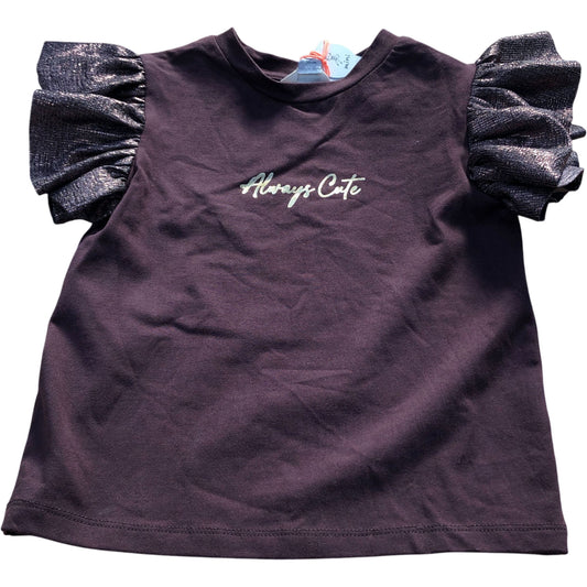 River Island Always Cute T-Shirt Girls Size 2-3 Years Glitter Puff Sleeve Top