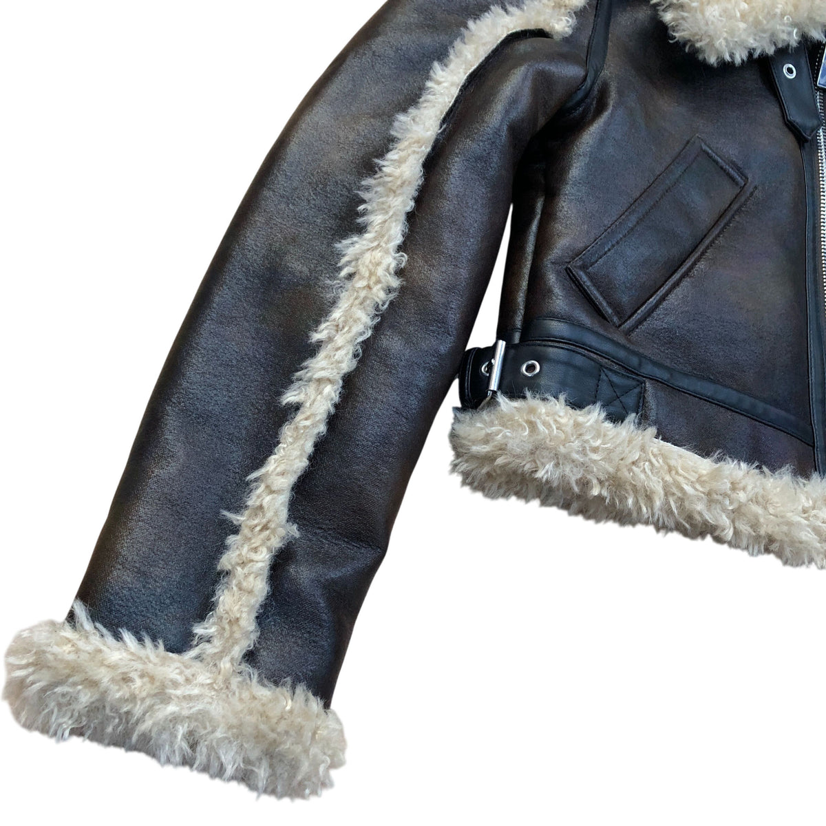 River Island Shearling Brown Aviator Jacket Women's Faux Fur Trim