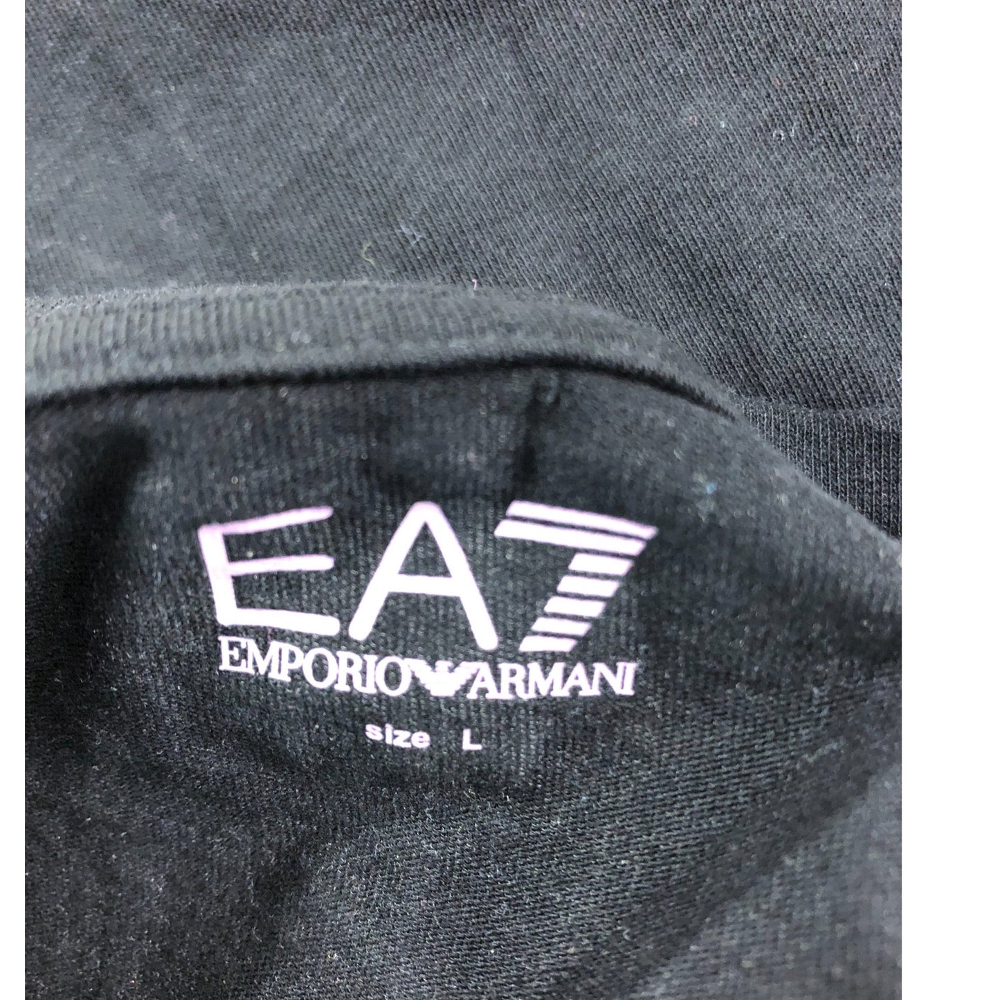 EA7 Emporio Armani Black T-Shirt Size L Women's Casual Cotton Short Sleeve