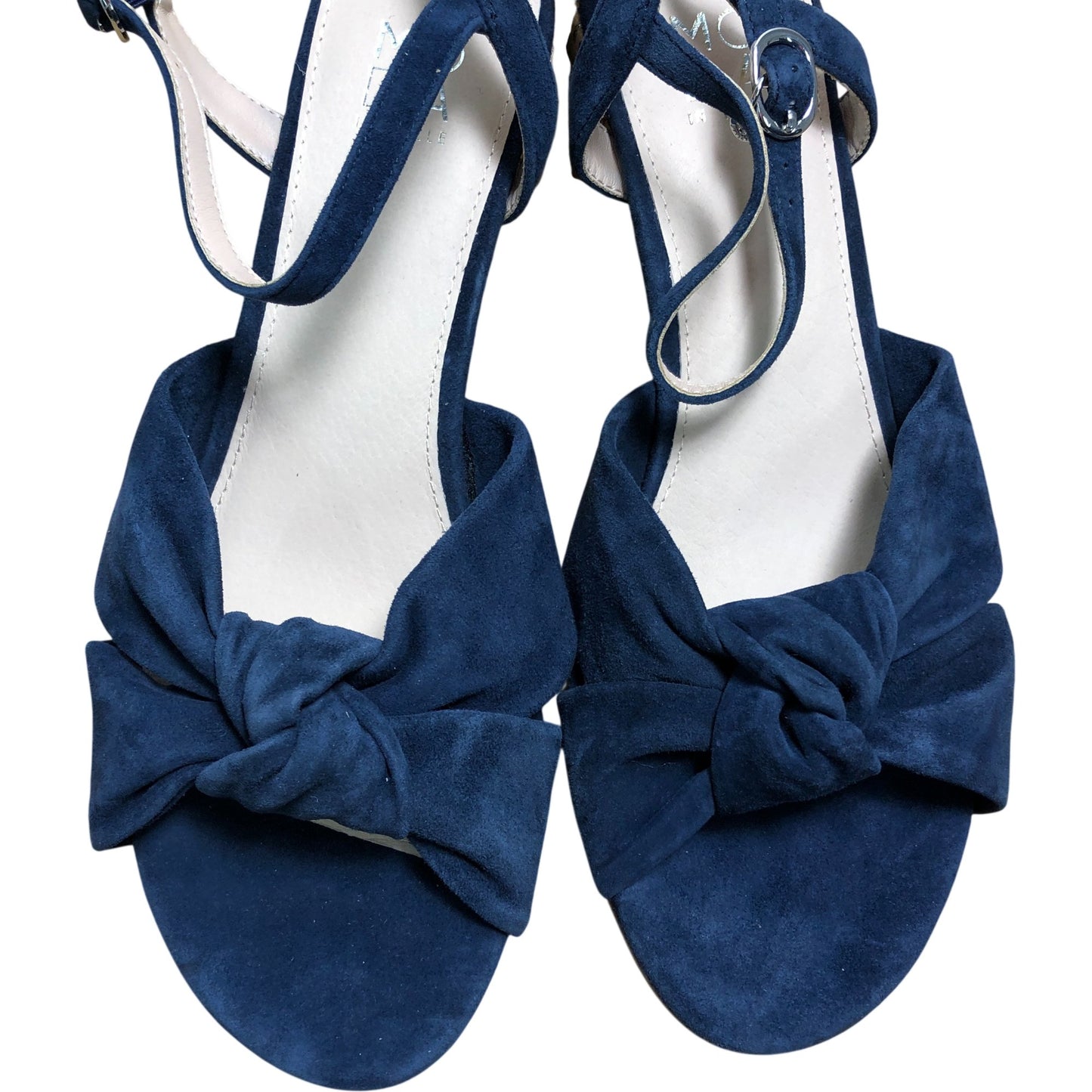 Moda In Pelle Mokara Navy Suede Heeled Sandals UK6 Women's Knot Front Block Heel