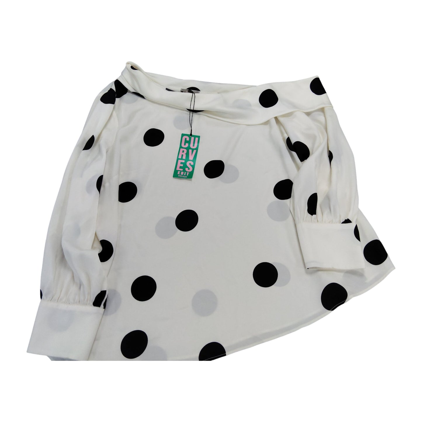 Curves By River Island Off The Shoulder Blouse Size 22 Women's Black Polka Dots