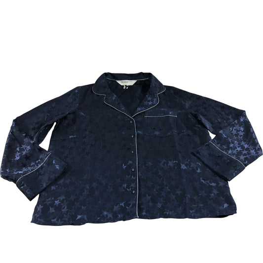 River Island Star Pattern Pajama Top Women's Navy Blue Silk Feel Size XS