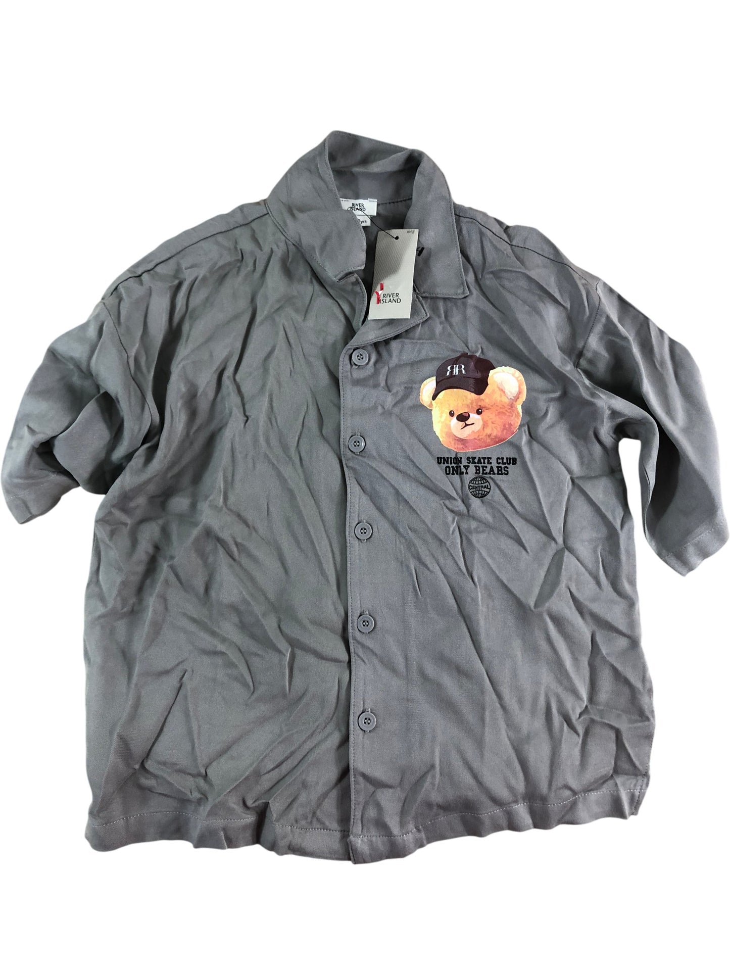 River Island Boys Grey Cartoon Bear Shirt 11-12YRS New with Tags