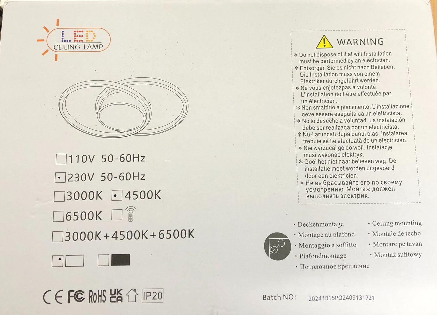 LED Ceiling Light 42W Model 30872775 Energy Efficient White Design