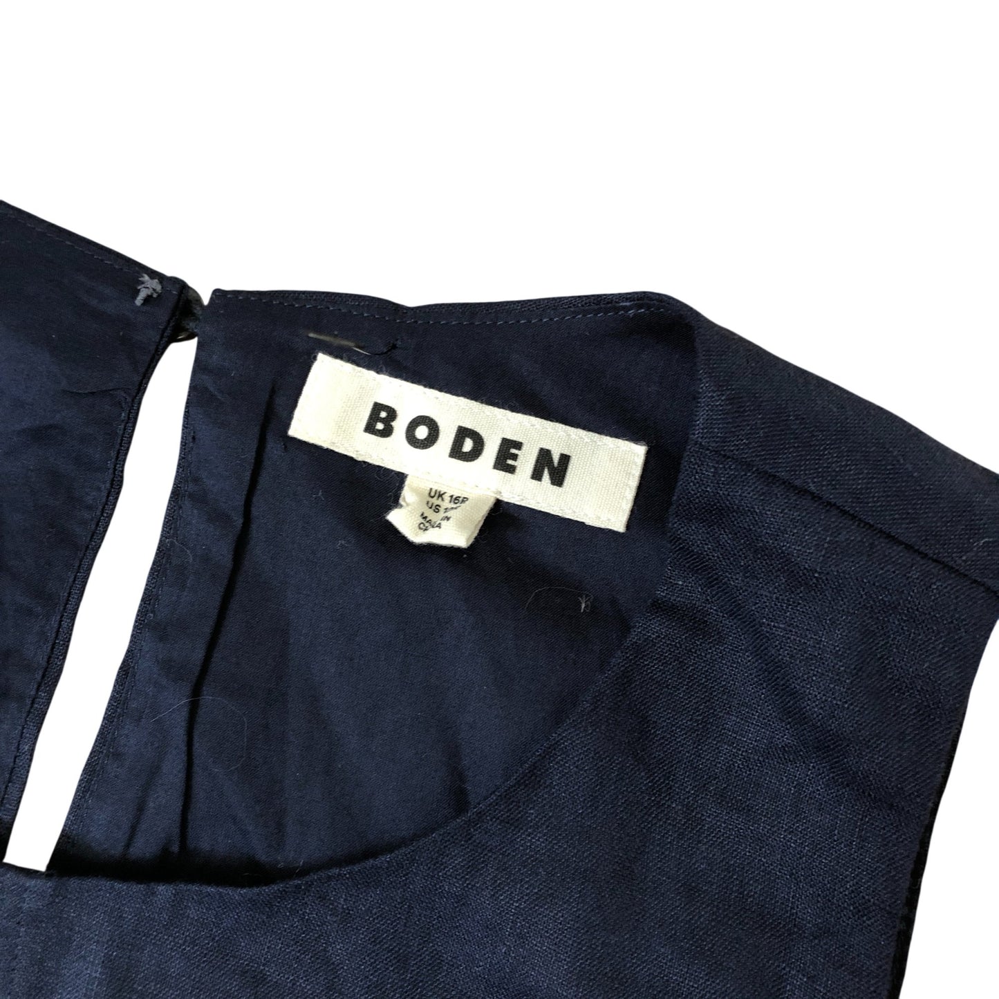 Boden Carla Linen Midi Dress Women's Navy Blue Sleeveless A-Line Size 16
